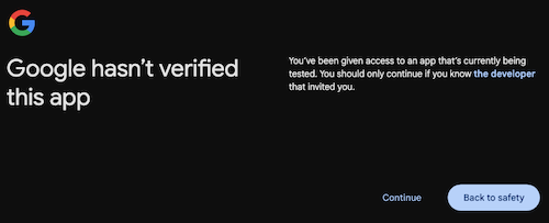 Screenshot showing the unverified app warning.