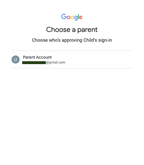 Выберите родителя для подтверждения страницы входа