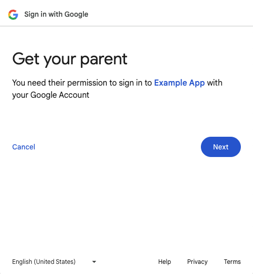 Peça para um familiar responsável aprovar a página de login