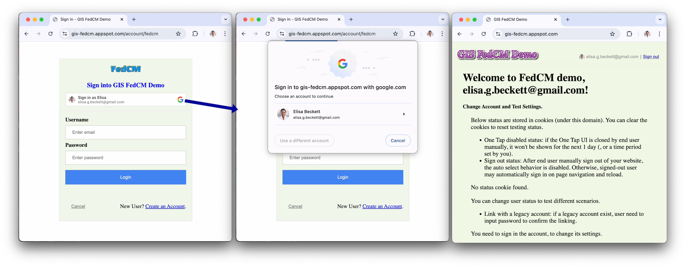 启用 FedCM 和自动登录 - 具有 Google 会话的自动登录回访用户历程