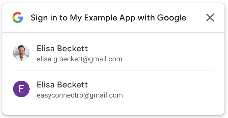 Ví dụ về trang Trình chọn tài khoản