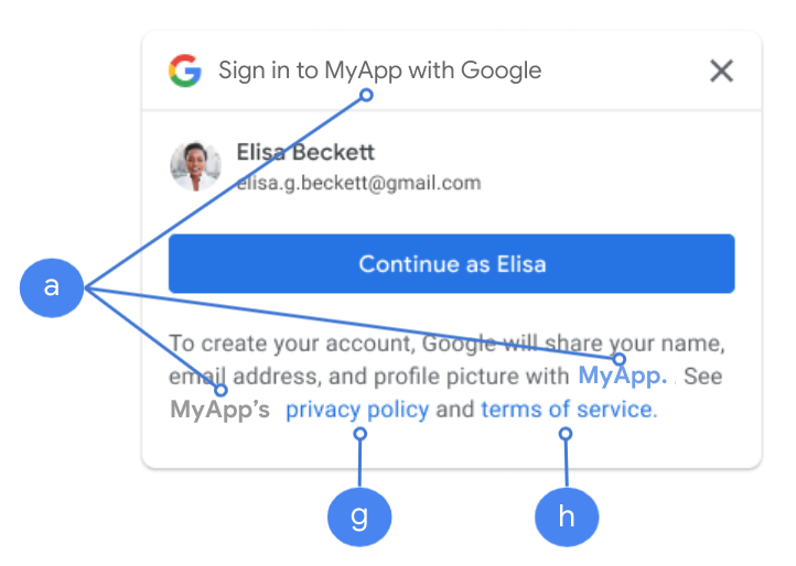 Настройки согласия OAuth, отображаемые One Tap.