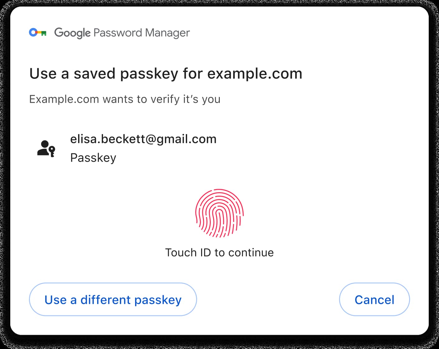 Se connecter avec une clé d'accès basée sur Touch ID dans Chrome sur macOS