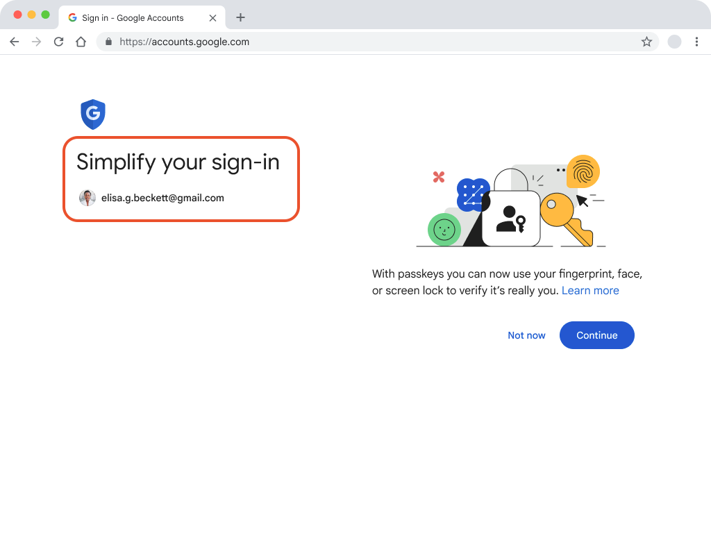 لقطة شاشة لصفحة &quot;حسابات Google&quot; مع تمييز عبارة &quot;تبسيط عملية تسجيل الدخول&quot;