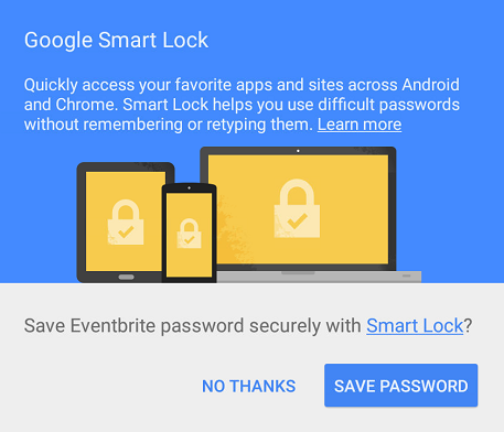 Boîte de dialogue d'enregistrement Smart Lock