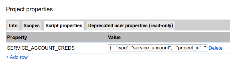 Salvataggio delle chiavi del service account in Proprietà script
