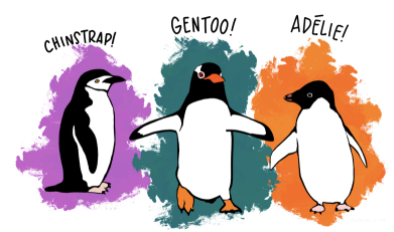 Tres especies diferentes de pingüinos.