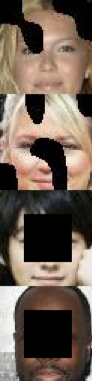 Four images. Each image is
                                     a photo of a face with some areas replaced
                                     with black.