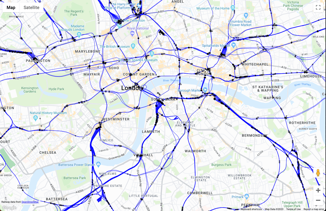 Mappa della rete ferroviaria di Londra london railway map