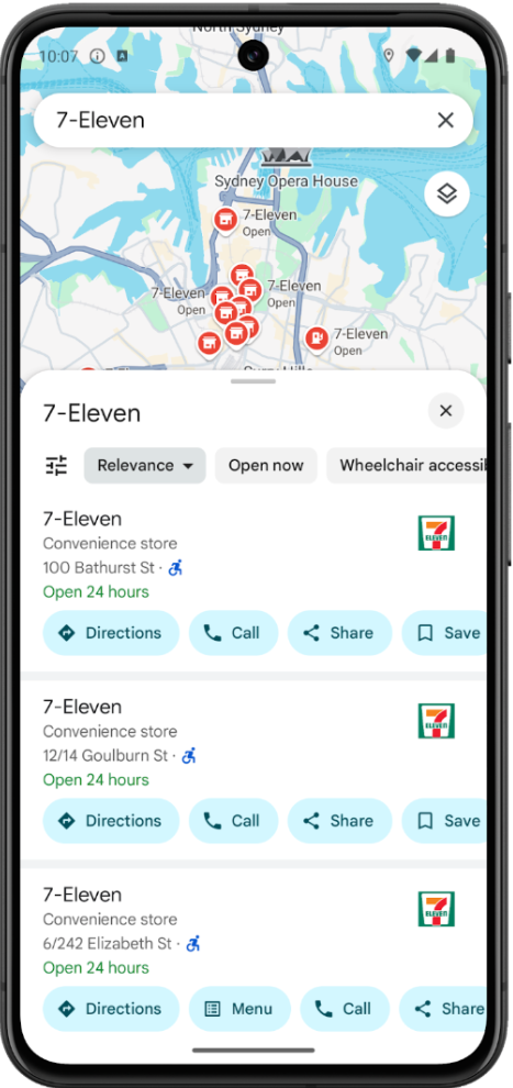 صفحه فهرست مکان را در Google Maps باز کنید