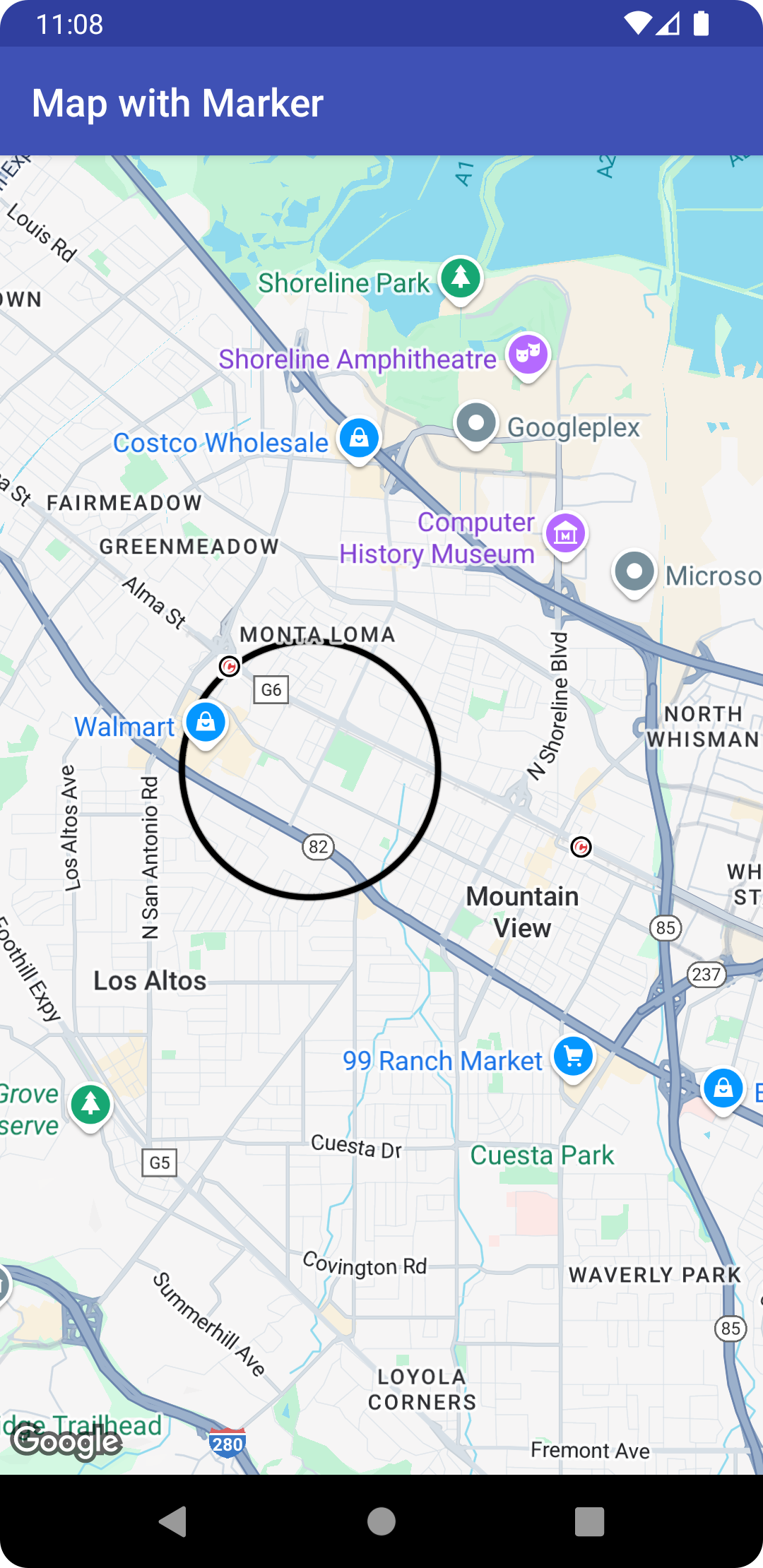 Mapa z okręgiem