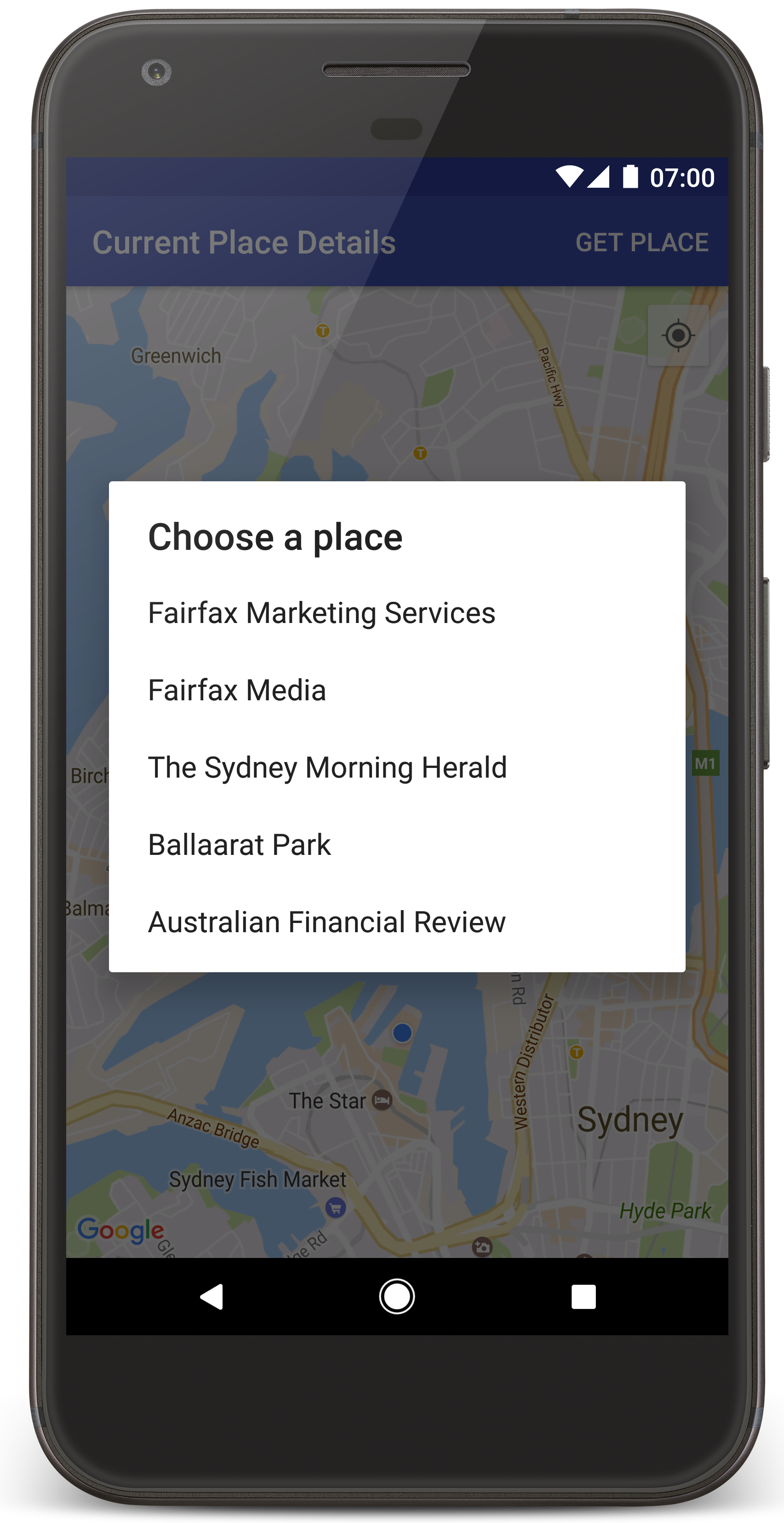 Sélectionner le lieu actuel et afficher les détails sur une carte | SDK  Maps pour Android | Google Developers