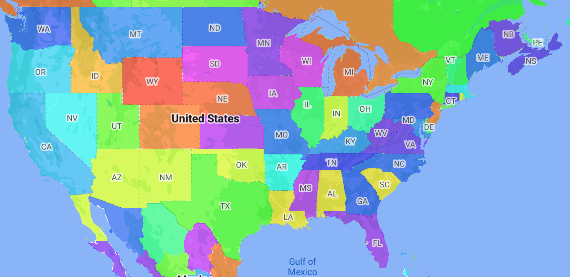螢幕截圖：顯示美國各州的 choropleth 地圖。
