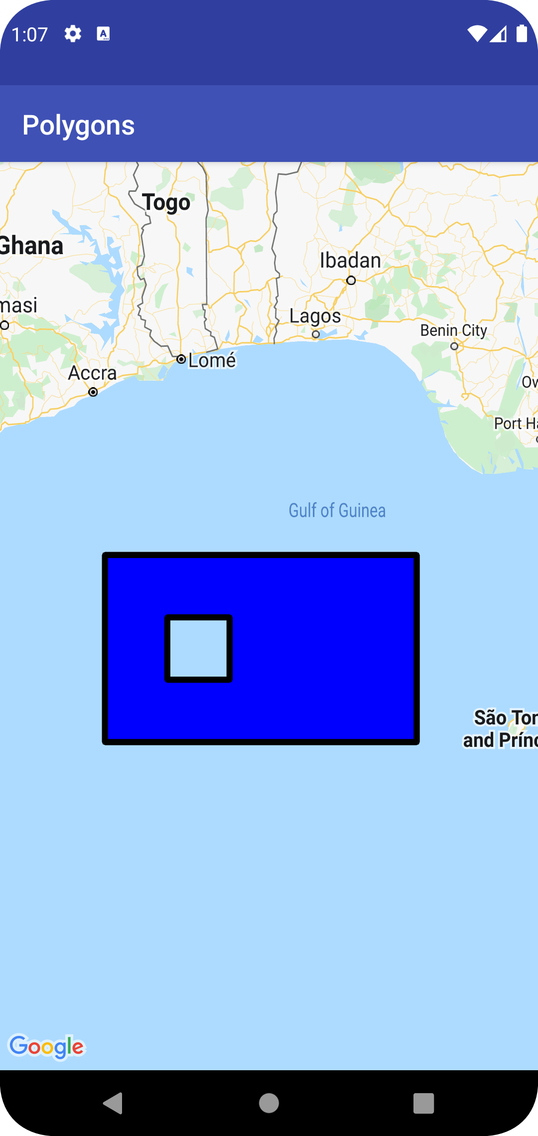 Mapa con una polilínea rectangular hueca