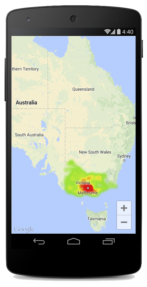 แผนที่ที่มีแผนที่ความหนาแน่นแสดงตำแหน่งของสถานีตำรวจ