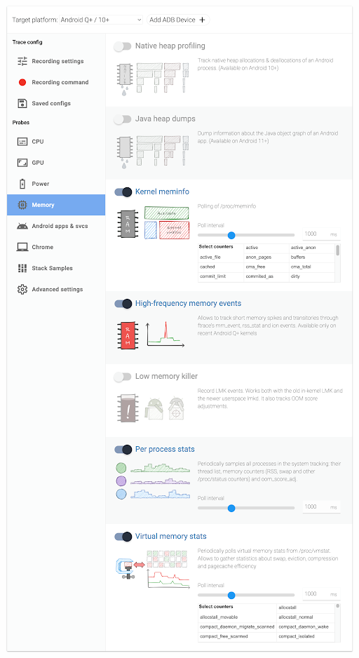 Interface do usuário do contador de memória do Perfetto Interface do usuário do Perfetto