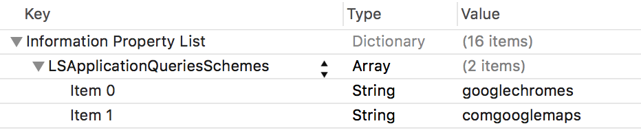 Configurazione di `LSApplicationQueriesSchemes` in Xcode