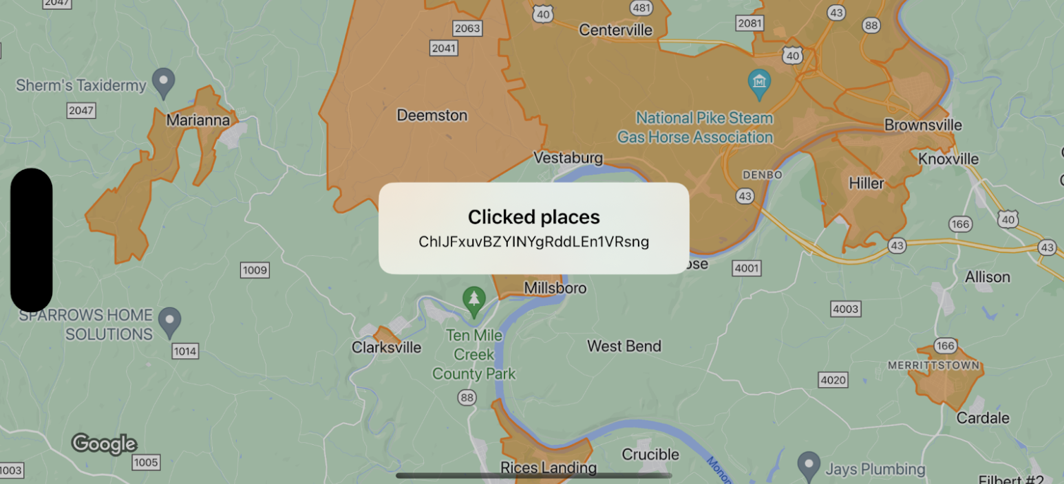 Schéma montrant une carte avec un polygone de délimitation sur lequel l&#39;utilisateur a cliqué