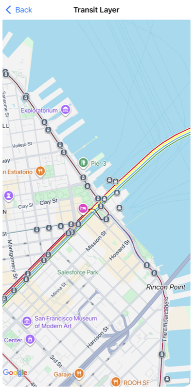 Una mappa di Google che mostra il livello
del trasporto pubblico