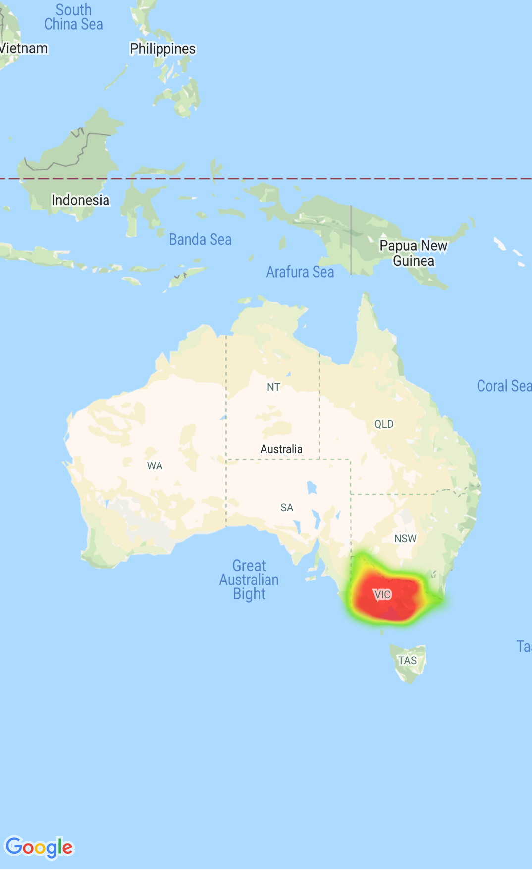 A map with a heatmap showing location of police stations
