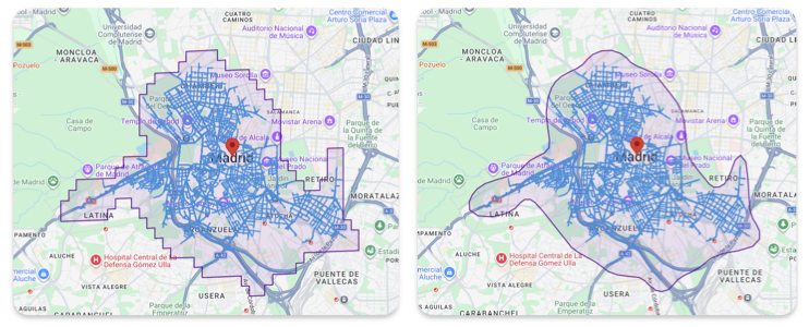 Isochrone avec et sans lissage