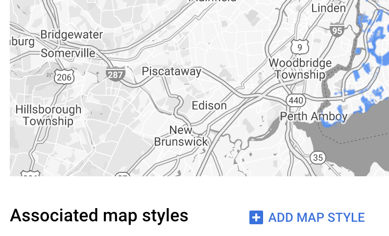 「Associated map styles」(關聯地圖樣式) 部分，右側有「ADD MAP STYLE」(新增地圖樣式) 的加號按鈕。