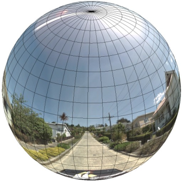 Sphere with a panorama view of a street on its surface