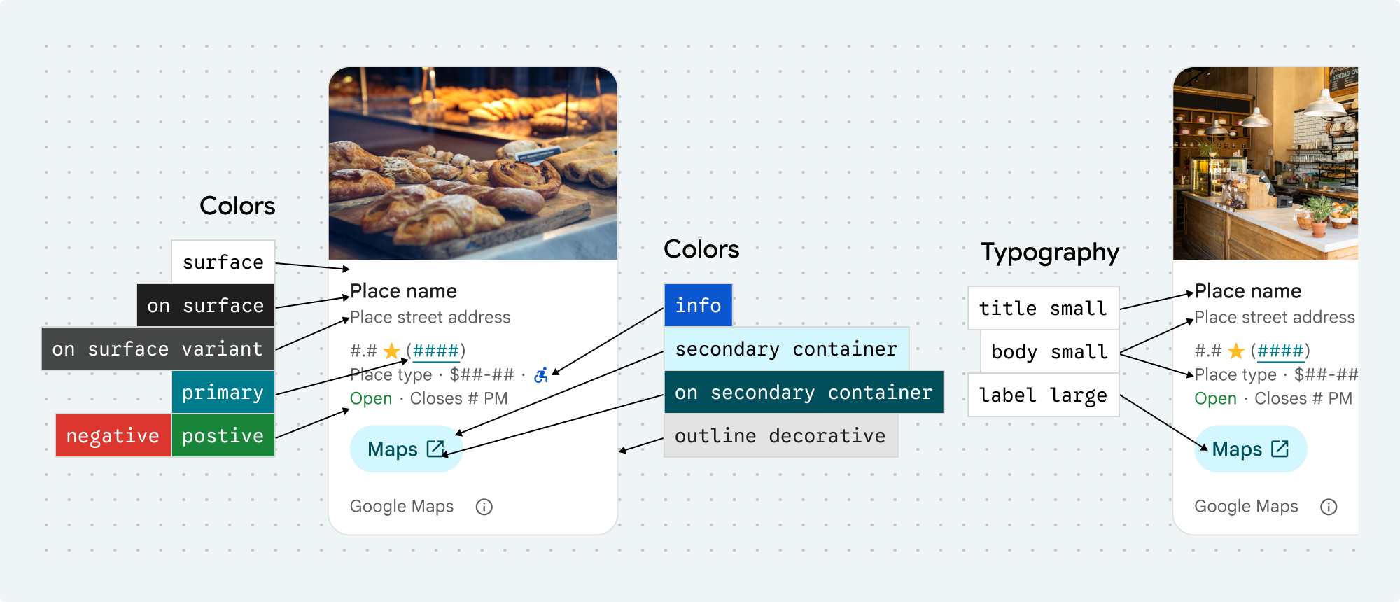 장소 UI 키트 요소에 매핑된 CSS 속성