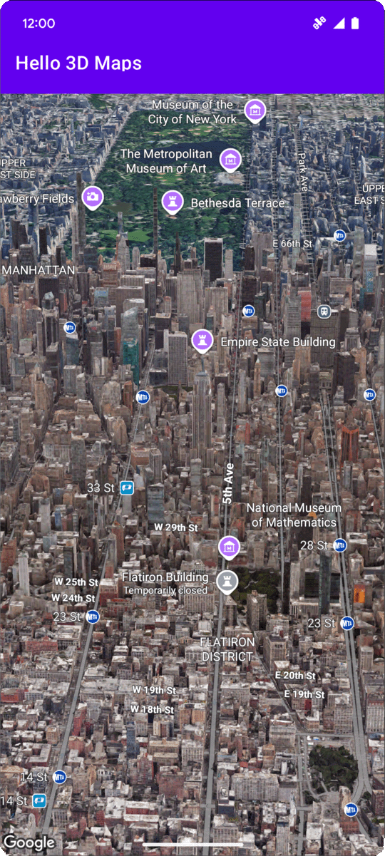 Um mapa 3D mostrando a cidade de Nova York