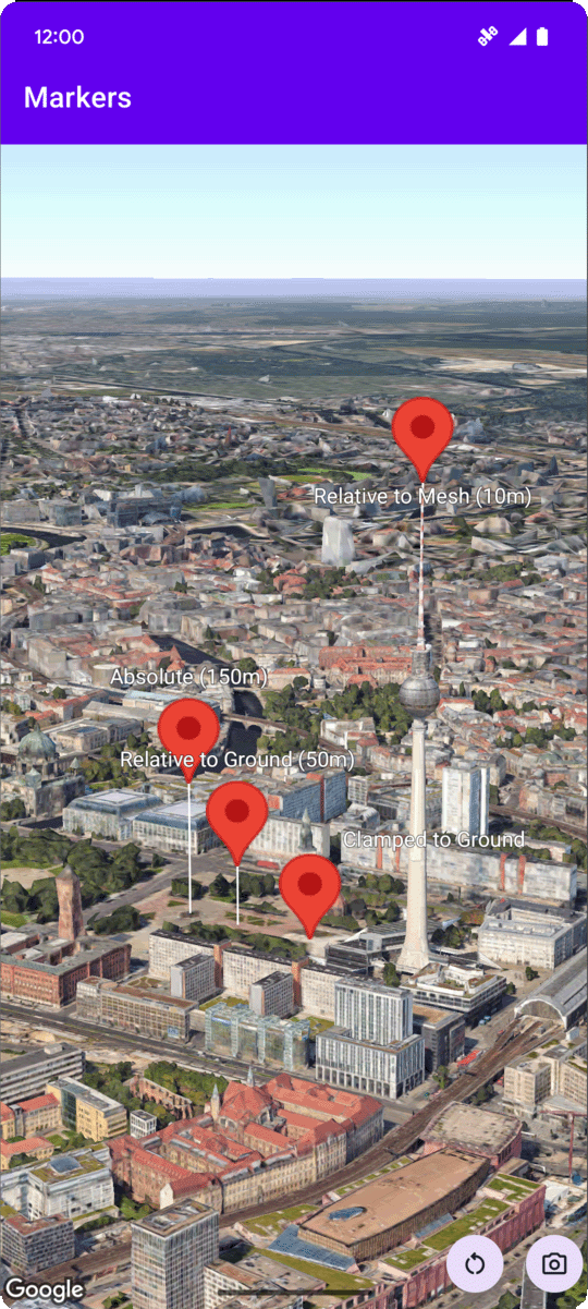 Marcadores en un mapa en 3D
