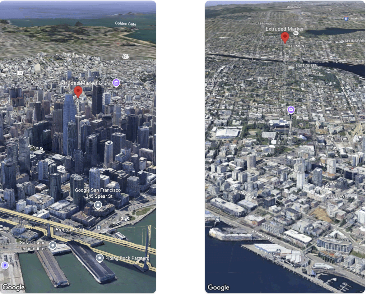 Repère extrudé sur une carte 3D