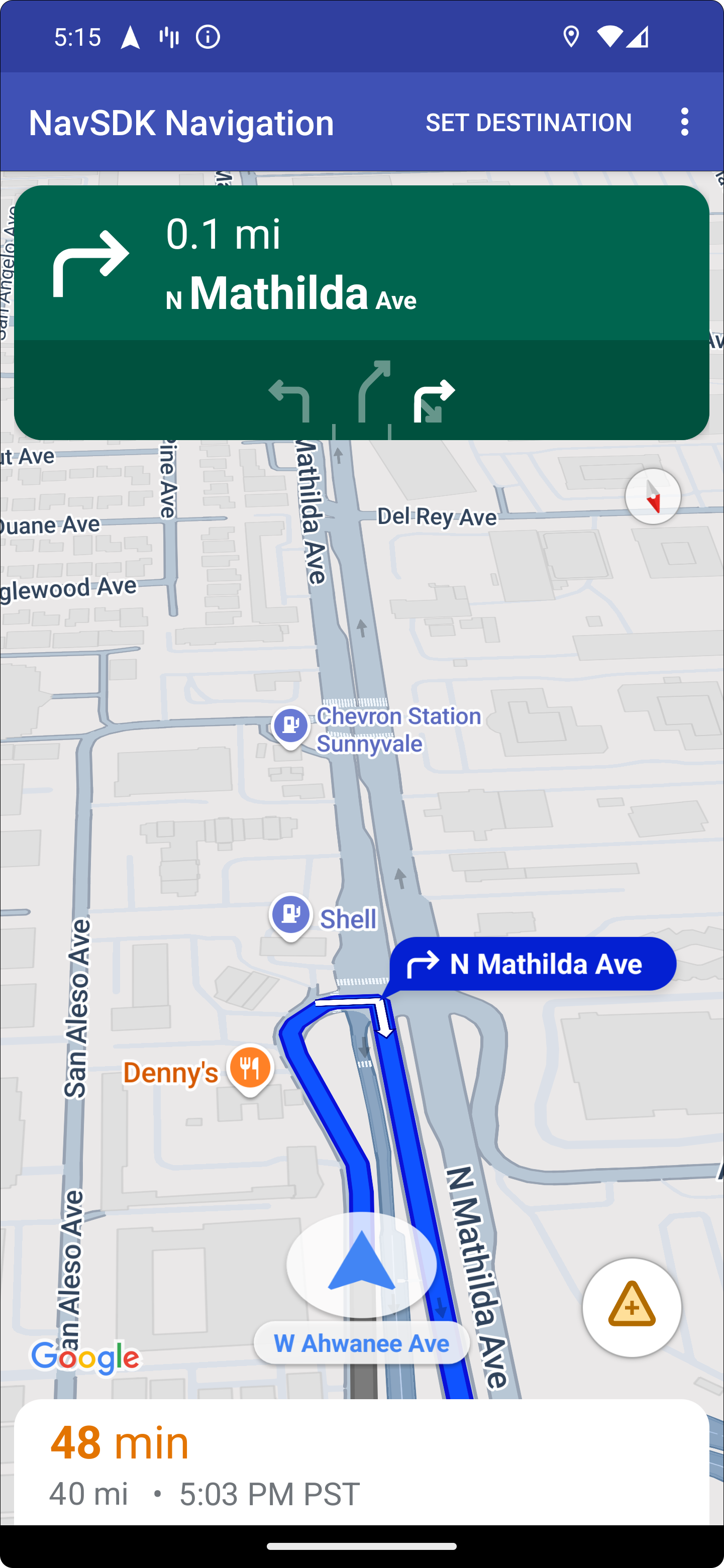 Android 手機顯示與總覽相同的路線。