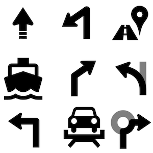 Una pequeña lista de los íconos generados que proporciona el SDK de Navigation.