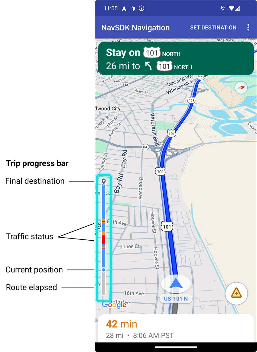 Der Navigationsansicht wurde eine Fortschrittsanzeige für die Fahrt hinzugefügt.