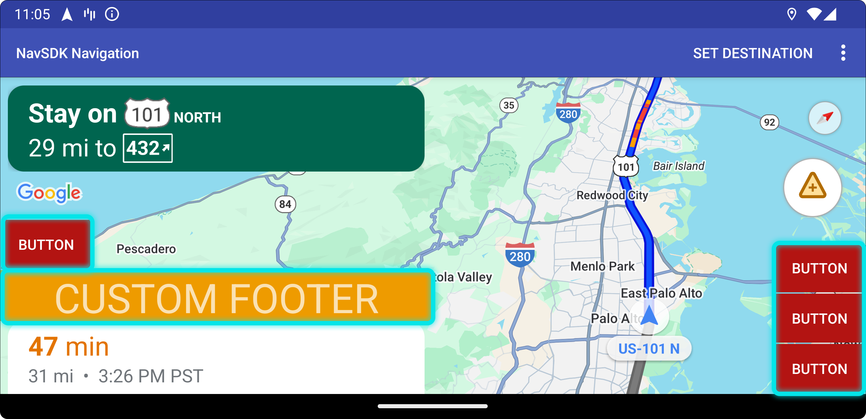 Benutzerdefinierte Positionen für Steuerelemente im Querformat.