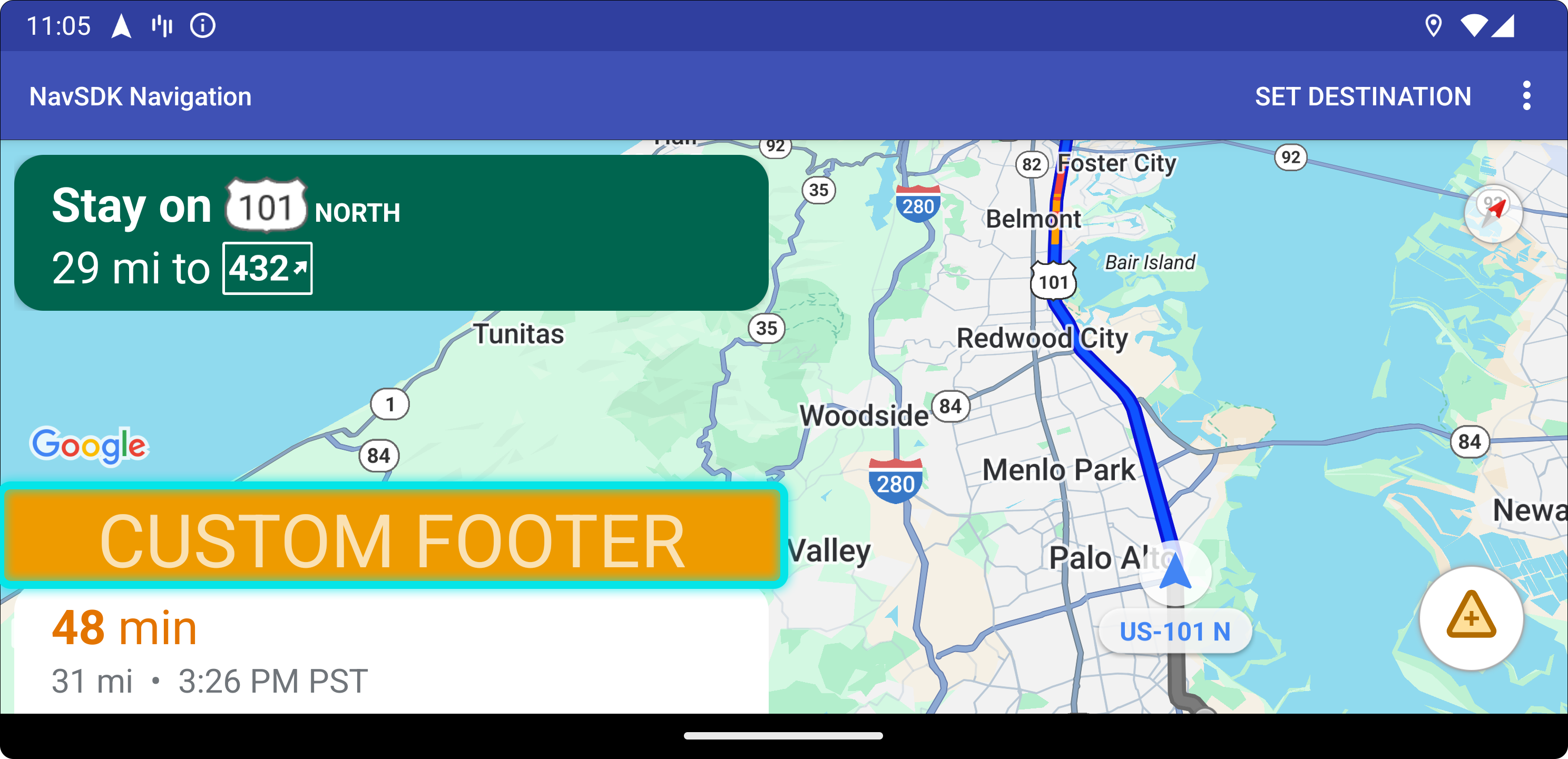 Posição do controle personalizado do rodapé para orientação paisagem.