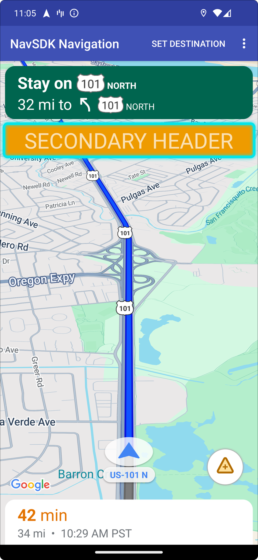 Posisi kontrol kustom header sekunder untuk orientasi potret.