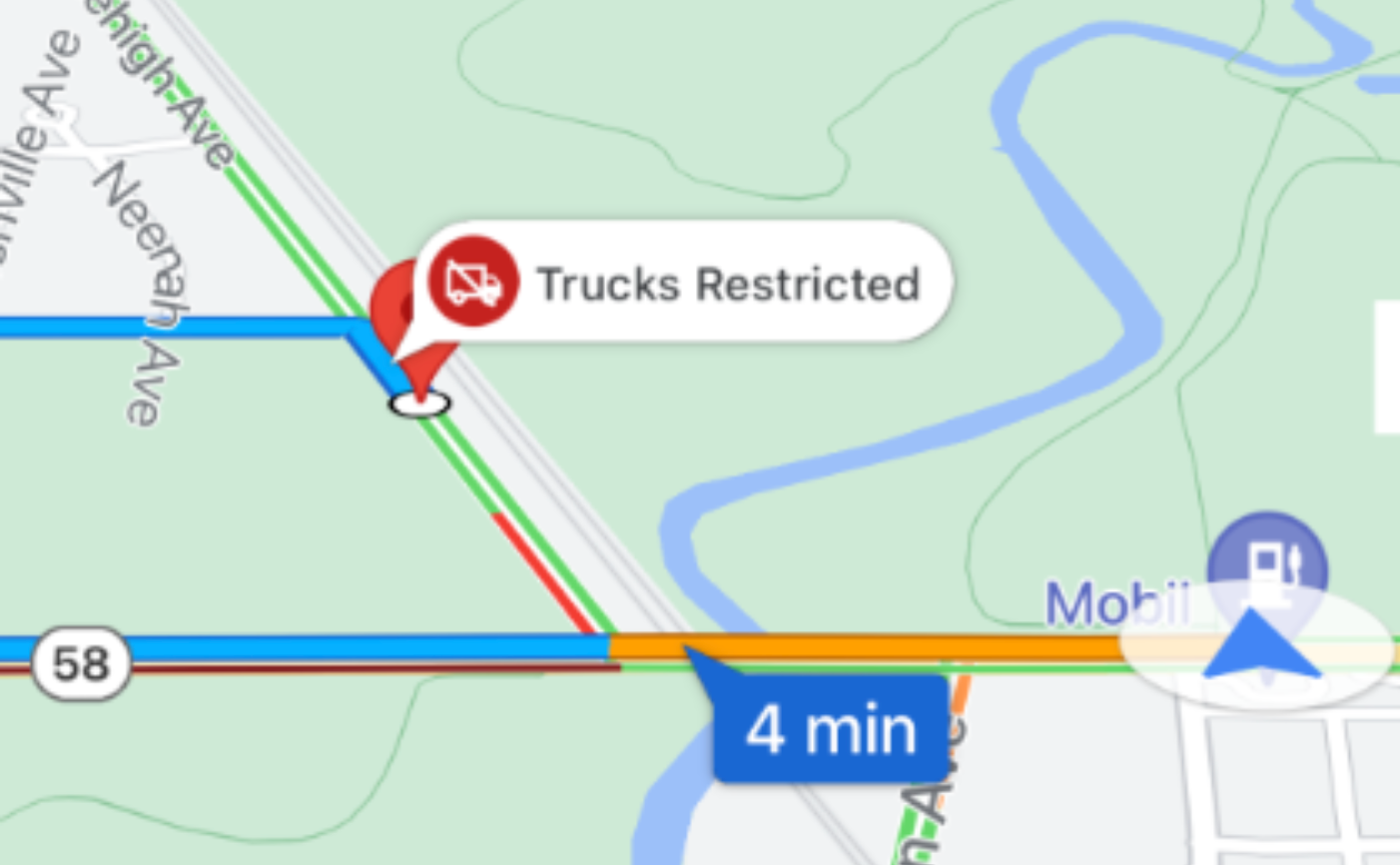 A map showing a trucks prohibited icon