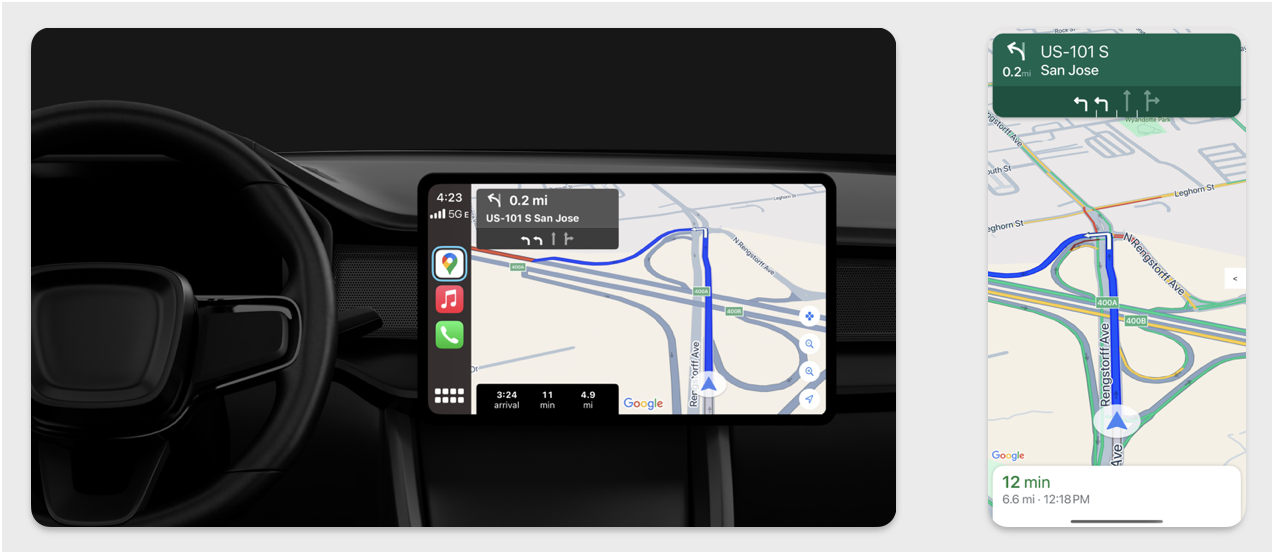 Wyświetlacze nawigacji w CarPlay i na telefonie