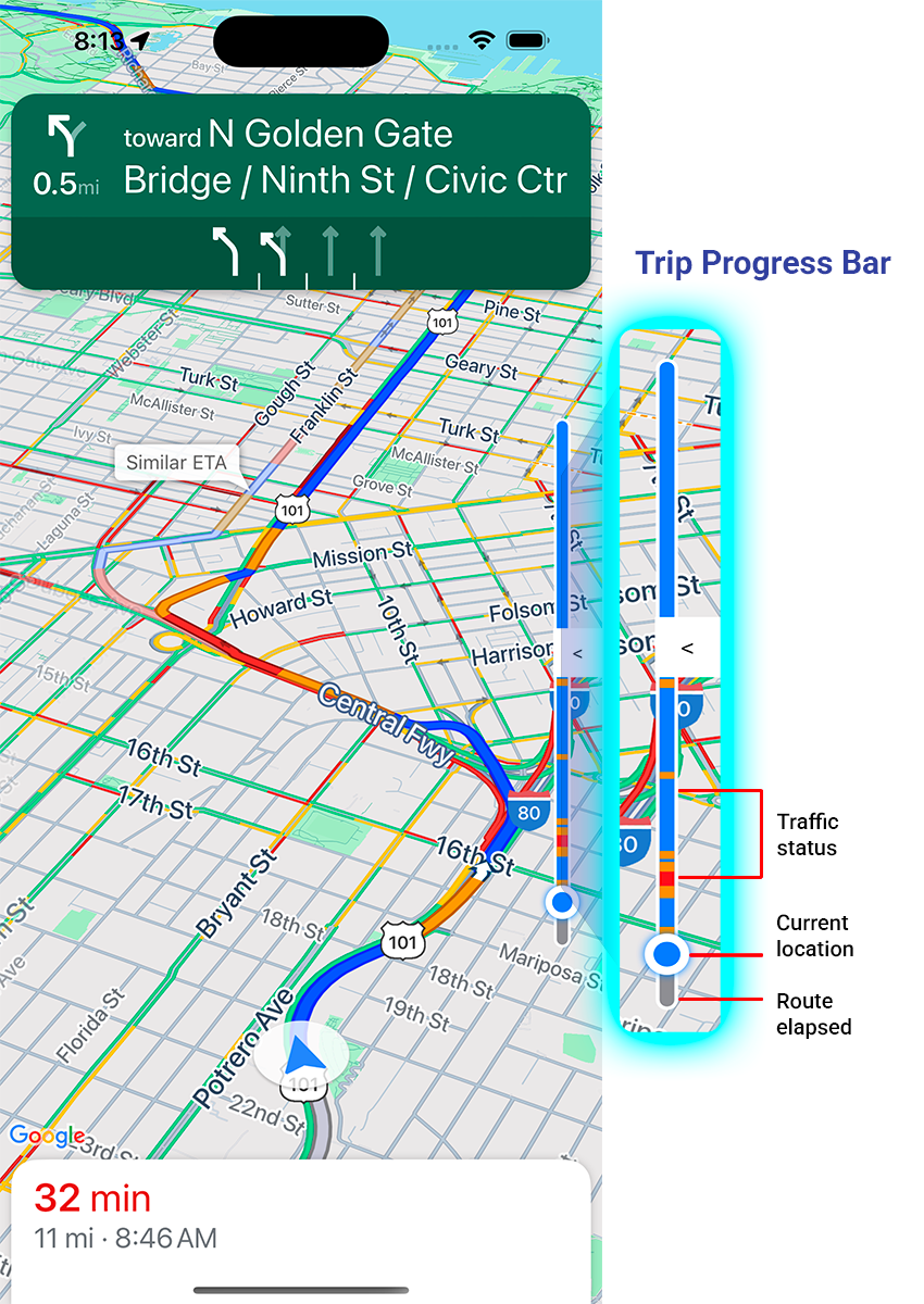 The trip progress bar added to navigation.