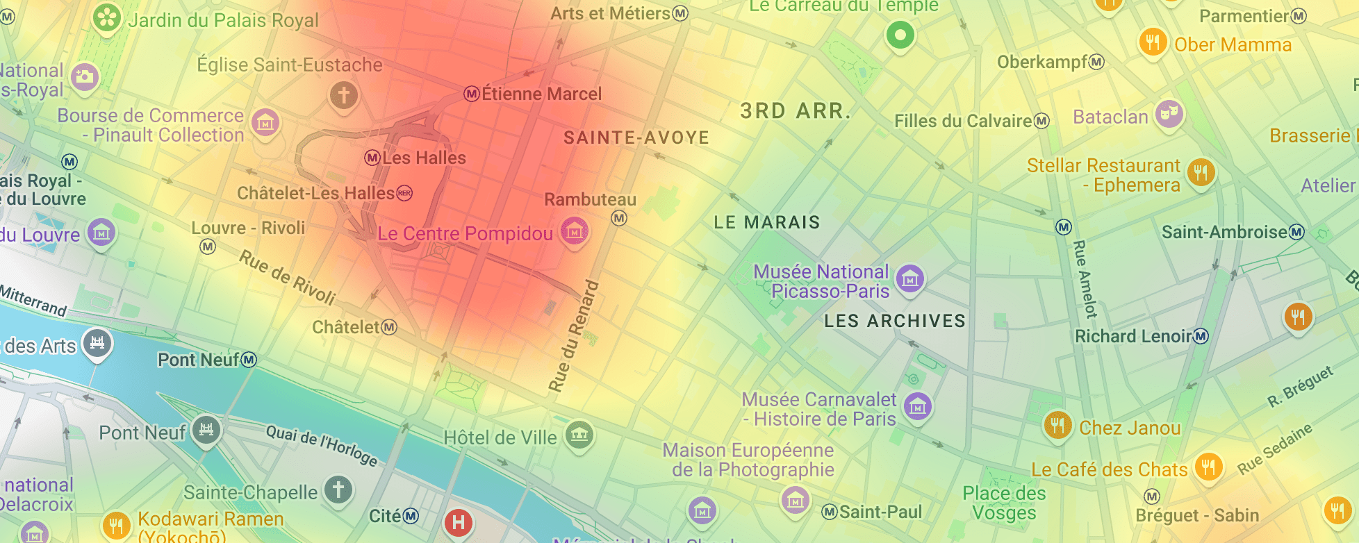 Mapa San Francisco z ocenami rozrywki według kodów pocztowych.