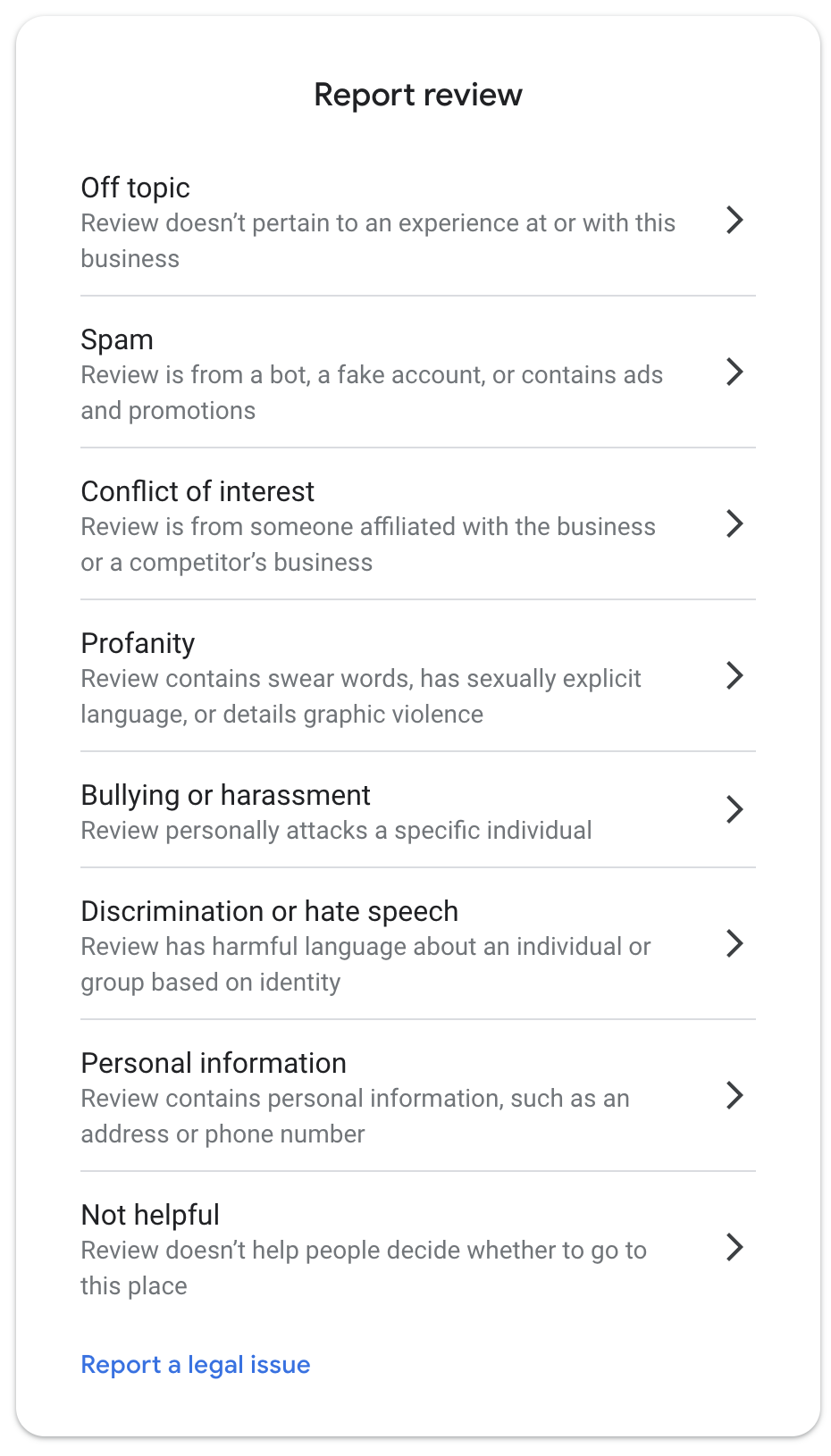 The report an issue web
page.