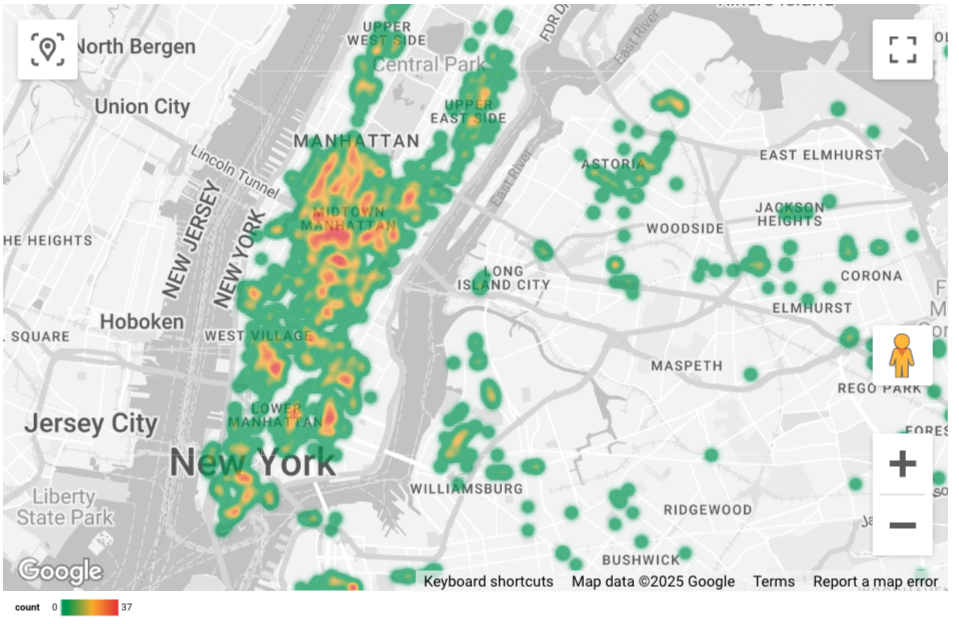 Query results displayed as a filled map and heatmap.