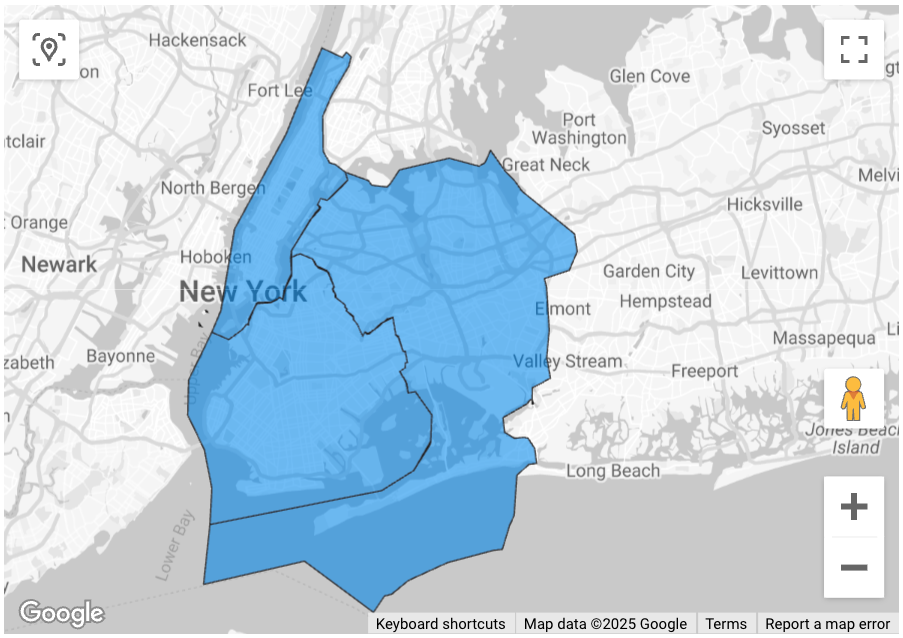 Carte remplie permettant de filtrer les épiceries et les magasins de proximité accessibles en fauteuil roulant à New York.