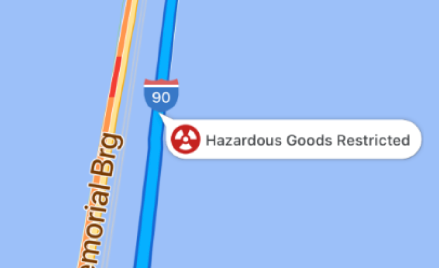 বিপজ্জনক পণ্যের মানচিত্র A map with a hazardous goods icon