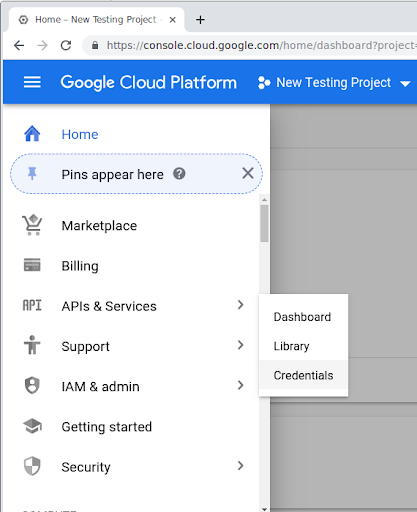 Перейдите на вкладку «Учетные данные».