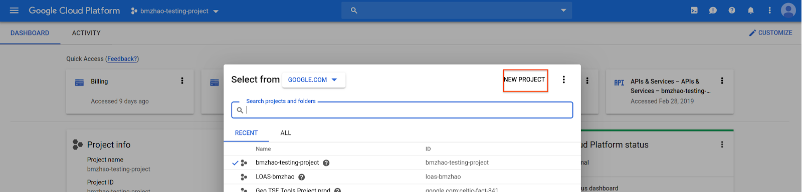 Seleziona Nuovo progetto
