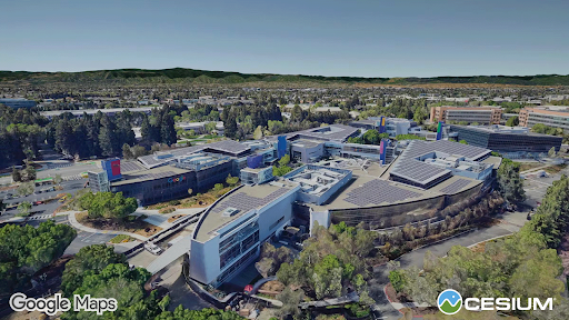 Imagem renderizada mostrando os logotipos do Google e do Cesium
