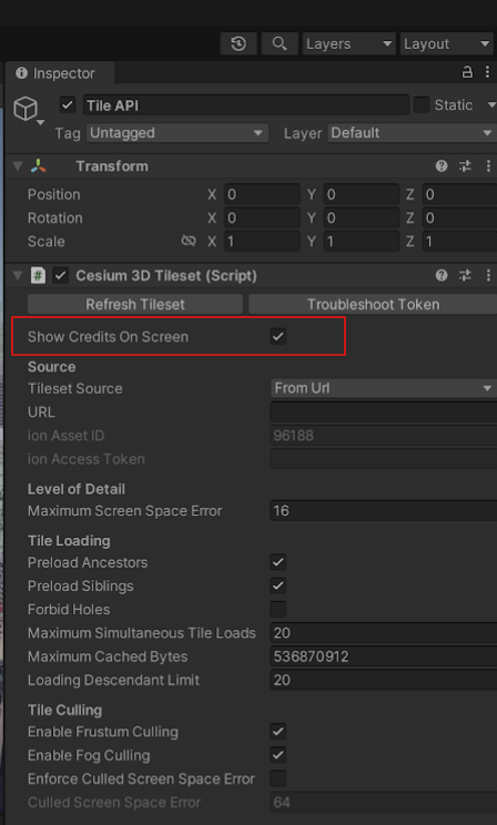 How to enable attributions for Cesium for
Unity