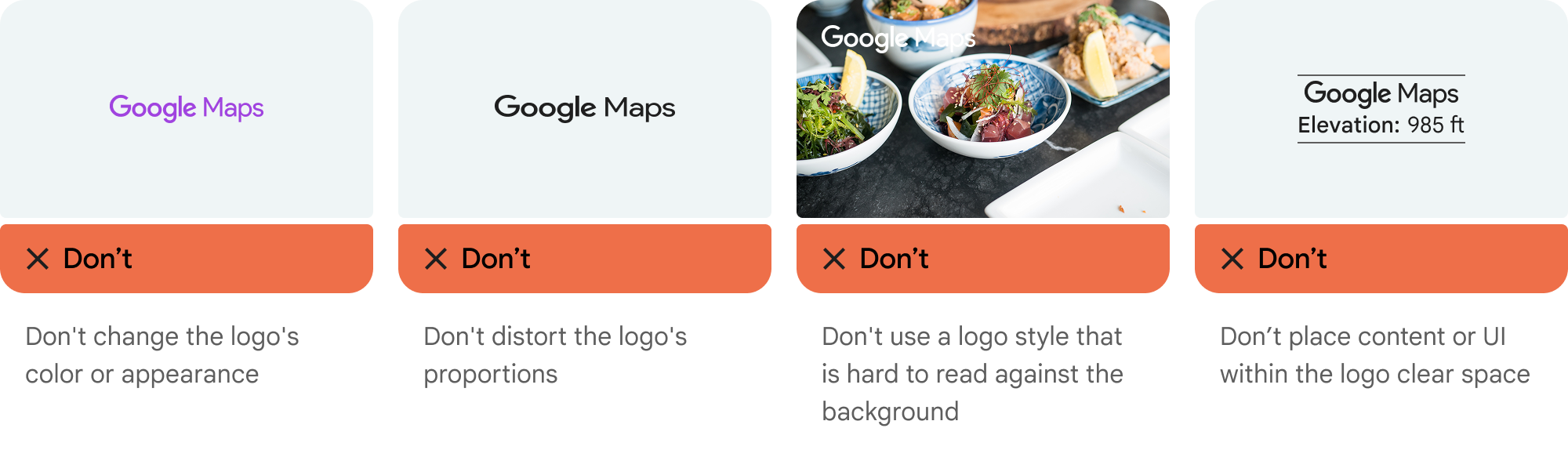 Varianti inaccettabili e problemi di accessibilità per l&#39;attribuzione del logo di Google Maps